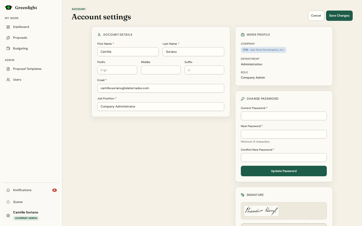 Account settings screenshot